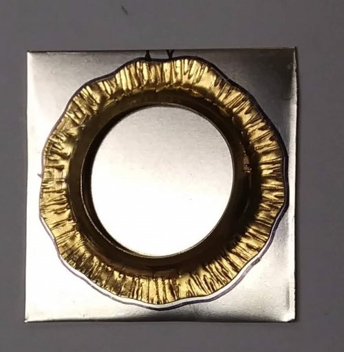 Judy Larson's Fold Formed Cuff With Faux Roman Glass or Coin Cabochon - , Metalwork, Cutting, Cutting Tool, Cutters, Dapping, Dapping Jewelry, Filing, Finishing, Forging, Forging Jewelry, Jewelry Forging, How To Punch Holes, Hole Punching, Punch A Hole, Oxidizing Wire, Oxidizing, Antiquing Wire, Antiquing, Riveting, Riveting Techniques, Wire Rivets, Sawing, Saw, Wire Saw, Texturing, Drilling, Drill, Fold Formed Faux Roman Glass Cuff